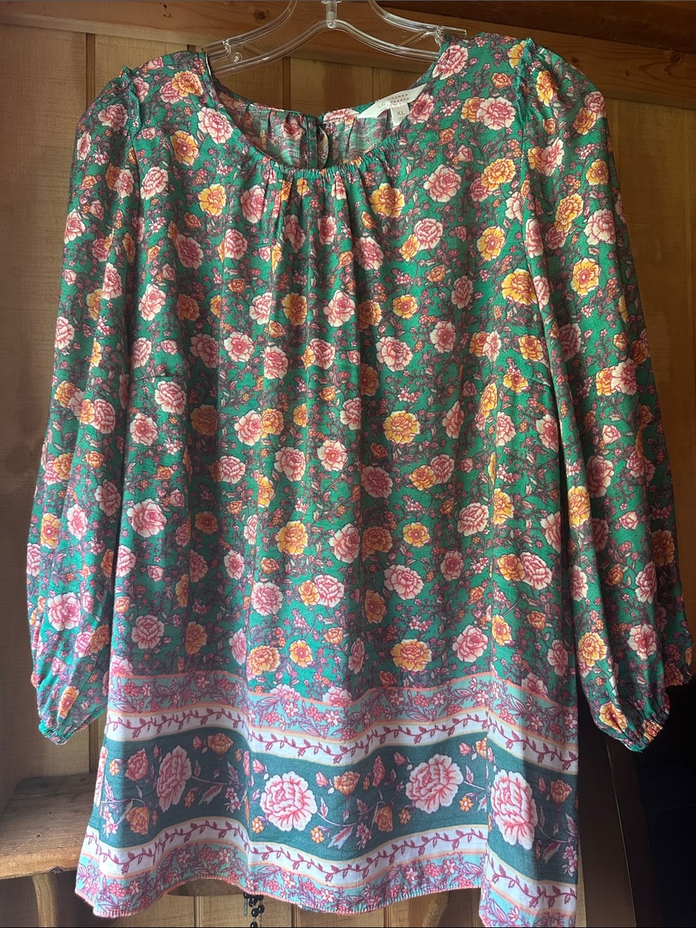 Size XLg LC Lauren Conrad Green Floral Tunic with Pink and Orange Flowers 8261.5